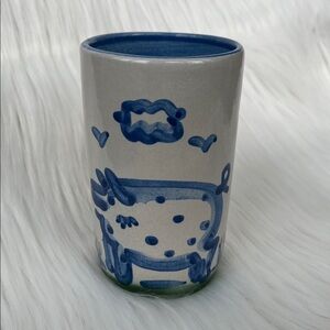 RARE VINTAG M.A. Hadley Pig Tumbler or Julep Country Scene Blue